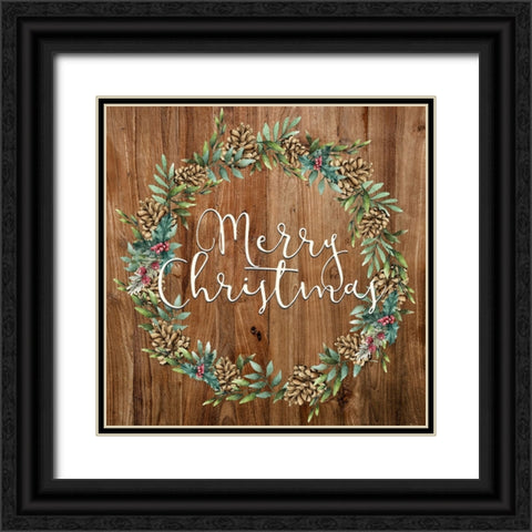 Wreath Christmas Black Ornate Wood Framed Art Print with Double Matting by Allen, Kimberly