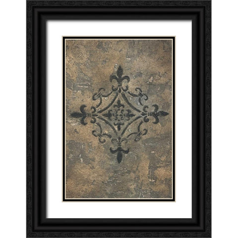 Fleur de Lis Medallion Black Ornate Wood Framed Art Print with Double Matting by Emery, Kristin