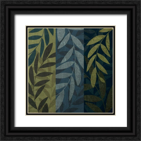 Green and Blue 3 Panel II Black Ornate Wood Framed Art Print with Double Matting by Emery, Kristin