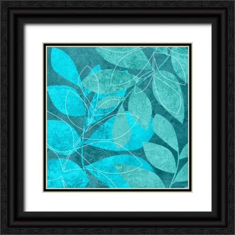 Turquoise Leaves II Black Ornate Wood Framed Art Print with Double Matting by Emery, Kristin