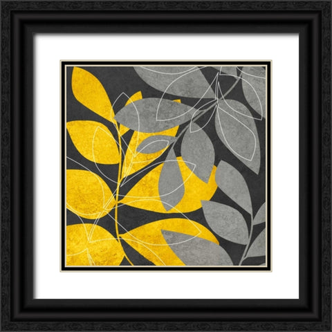 Gray and Gold Leaves II Black Ornate Wood Framed Art Print with Double Matting by Emery, Kristin
