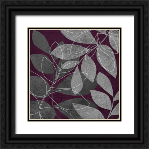 Gray and Purple Leaves II Black Ornate Wood Framed Art Print with Double Matting by Emery, Kristin