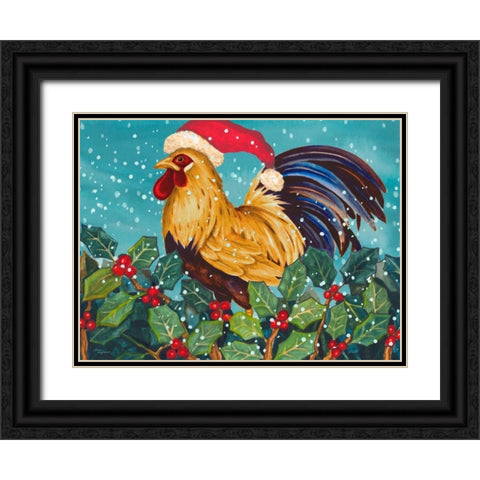 Mr Christmas Rooster Black Ornate Wood Framed Art Print with Double Matting by Korsgaden, Laurie