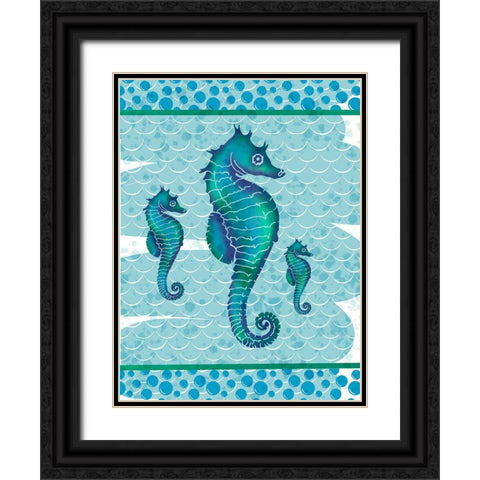 Watercolor Seahorse Black Ornate Wood Framed Art Print with Double Matting by Hogan, Melody