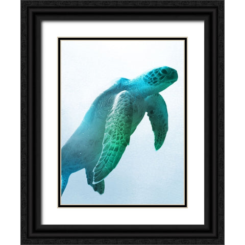 Floating Turtle Black Ornate Wood Framed Art Print with Double Matting by Prime, Marcus