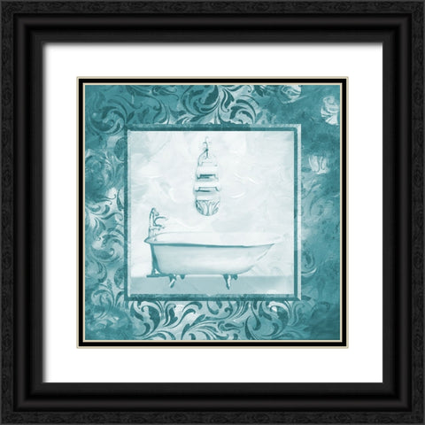 Calm Teal Vintage Bath Black Ornate Wood Framed Art Print with Double Matting by Villa, Milli