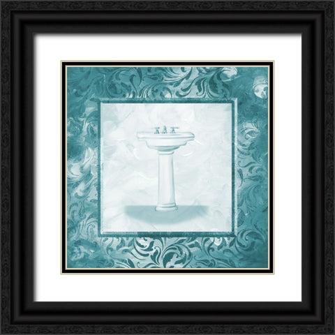 Calm Teal Vintage Sink Black Ornate Wood Framed Art Print with Double Matting by Villa, Milli