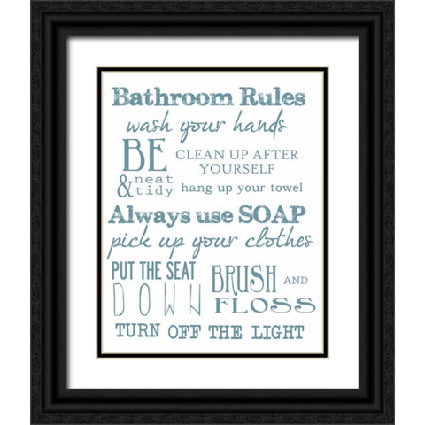 BATHROOM RULES WHITE Black Ornate Wood Framed Art Print with Double Matting by Greene, Taylor