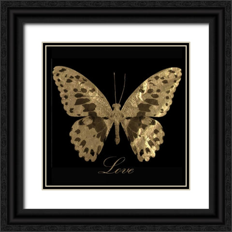 Love Gold Butterfly Black Ornate Wood Framed Art Print with Double Matting by Greene, Taylor