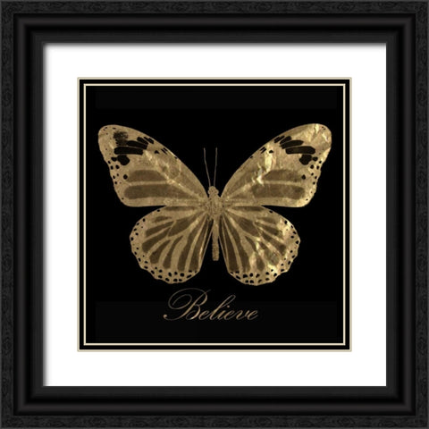 Believe Gold Butterfly Black Ornate Wood Framed Art Print with Double Matting by Greene, Taylor