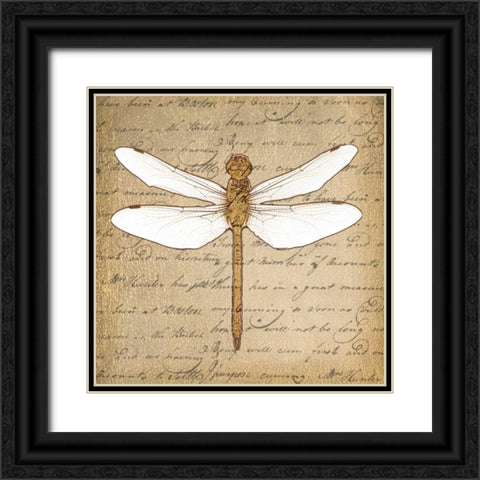 DRAGONFLY ON GOLD Black Ornate Wood Framed Art Print with Double Matting by Greene, Taylor