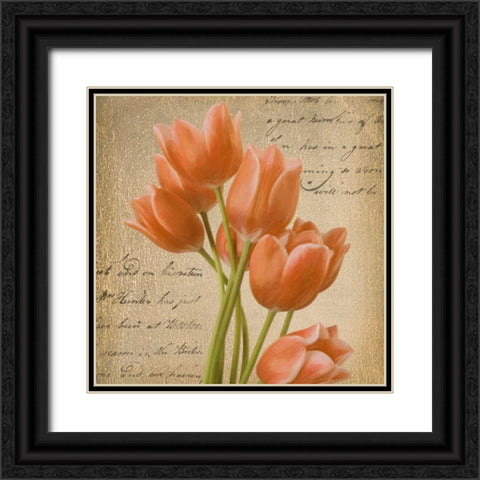 ORANGE TULIP I ON GOLD Black Ornate Wood Framed Art Print with Double Matting by Greene, Taylor