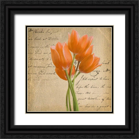 ORANGE TULIP II ON GOLD Black Ornate Wood Framed Art Print with Double Matting by Greene, Taylor