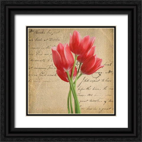 RED TULIP II ON GOLD Black Ornate Wood Framed Art Print with Double Matting by Greene, Taylor