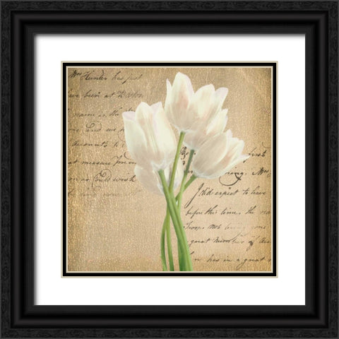 WHITE TULIP II ON GOLD B Black Ornate Wood Framed Art Print with Double Matting by Greene, Taylor