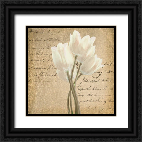 WHITE TULIP ON GOLD Black Ornate Wood Framed Art Print with Double Matting by Greene, Taylor