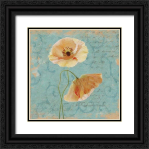 BLUE POPPY SCRIPT I Black Ornate Wood Framed Art Print with Double Matting by Greene, Taylor