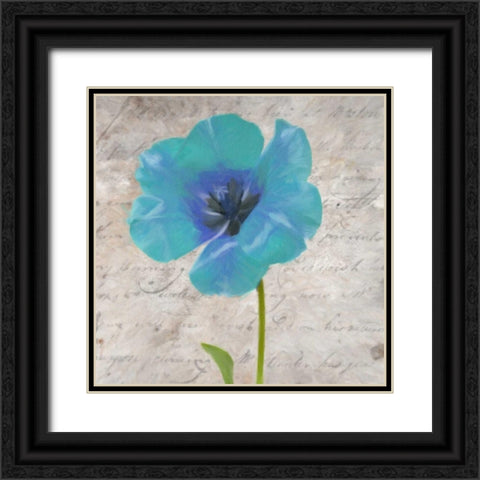 Blue Scripted Floral I Black Ornate Wood Framed Art Print with Double Matting by Greene, Taylor