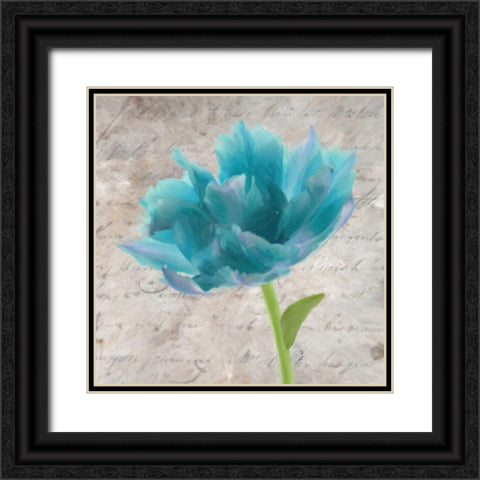 Blue Scripted Floral II Black Ornate Wood Framed Art Print with Double Matting by Greene, Taylor