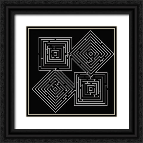 QUAD LABYRINTH ON BLACK Black Ornate Wood Framed Art Print with Double Matting by Greene, Taylor
