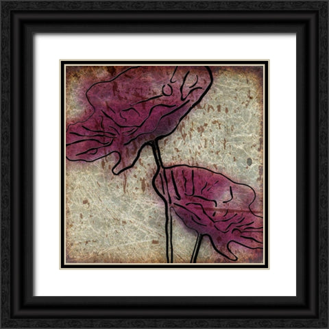 Plum Floral On Silver Black Ornate Wood Framed Art Print with Double Matting by Greene, Taylor