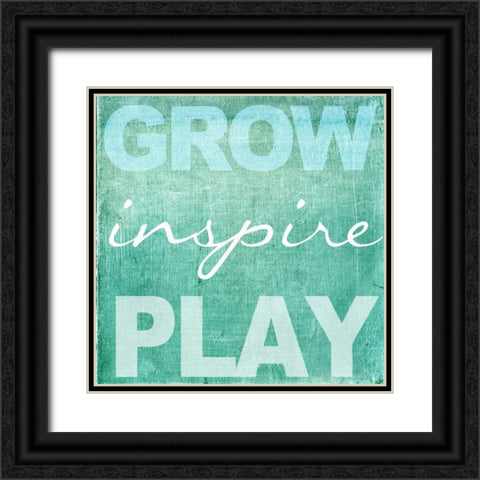 Grow Inspire Play Aqua Black Ornate Wood Framed Art Print with Double Matting by Greene, Taylor