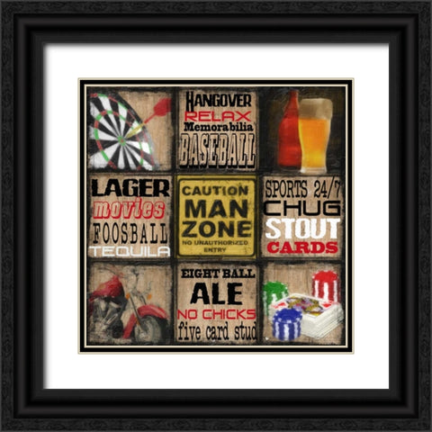 CAUTION MAN ZONE Black Ornate Wood Framed Art Print with Double Matting by Greene, Taylor