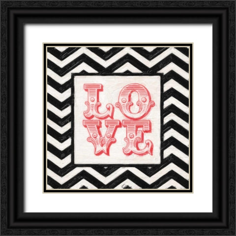 CHEVRON LOVE RED Black Ornate Wood Framed Art Print with Double Matting by Greene, Taylor