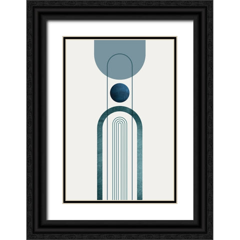 Mid CenturyModern Navy Teal 3 Black Ornate Wood Framed Art Print with Double Matting by Urban Epiphany
