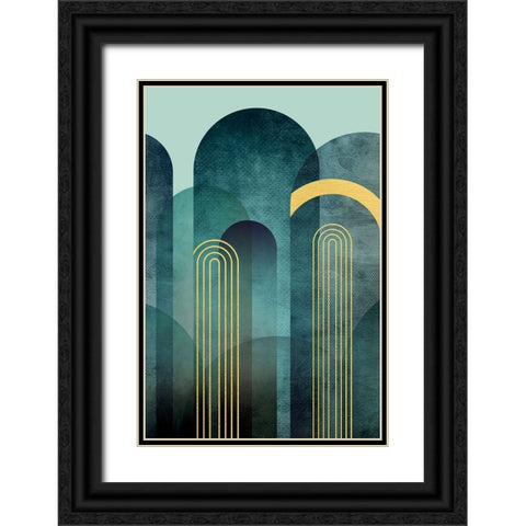 MidCentury Arches Teal Black Ornate Wood Framed Art Print with Double Matting by Urban Epiphany