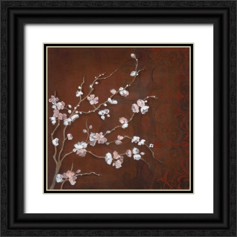 Cherry Blossoms on Cinnabar II Black Ornate Wood Framed Art Print with Double Matting by Tava Studios