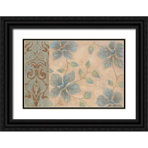 Blue Damask I Black Ornate Wood Framed Art Print with Double Matting by Tava Studios