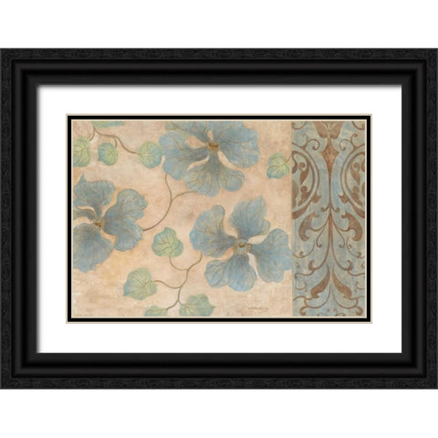 Blue Damask II Black Ornate Wood Framed Art Print with Double Matting by Tava Studios