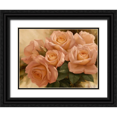 Peach Rose Splendor I Black Ornate Wood Framed Art Print with Double Matting by Levashov, Igor
