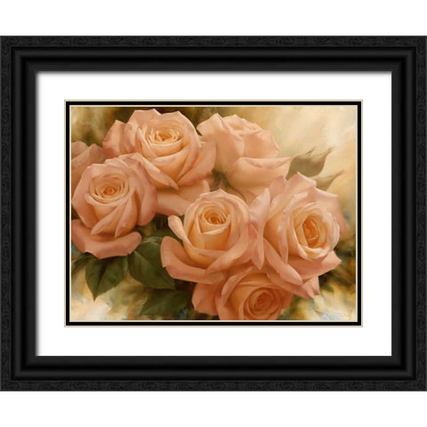 Peach Rose Splendor II Black Ornate Wood Framed Art Print with Double Matting by Levashov, Igor