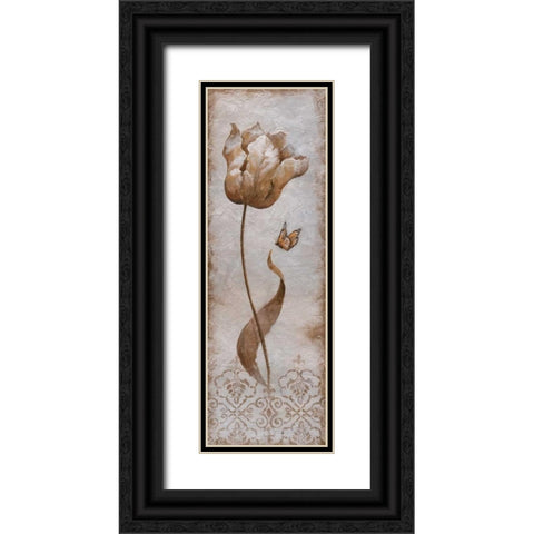 Tulip and Butterfly I Black Ornate Wood Framed Art Print with Double Matting by Nan