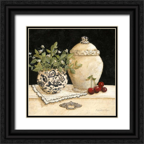 Cherry Still Life Black Ornate Wood Framed Art Print with Double Matting by Olson, Charlene