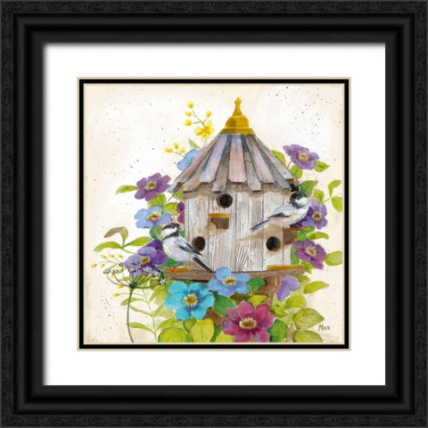 Chickadees Black Ornate Wood Framed Art Print with Double Matting by Nan