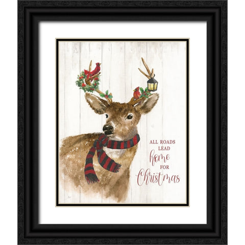 All Roads Lead Home Deer Black Ornate Wood Framed Art Print with Double Matting by Nan