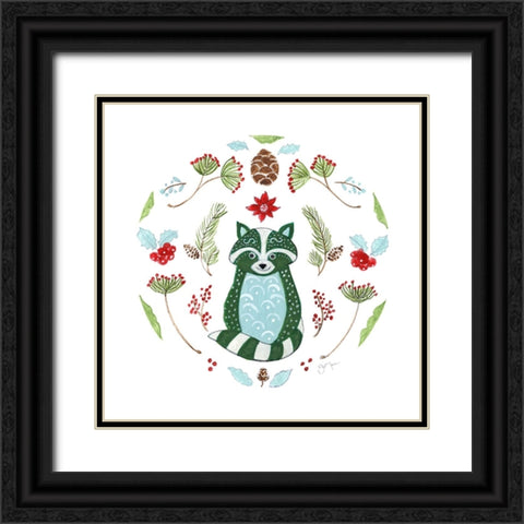 Christmas Folk Racoon Black Ornate Wood Framed Art Print with Double Matting by Tava Studios