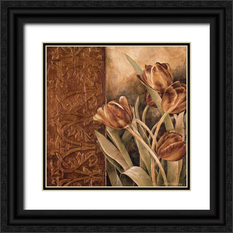 Copper Tulips I Black Ornate Wood Framed Art Print with Double Matting by Thompson, Linda