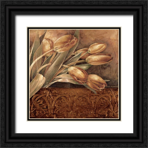 Copper Tulips II Black Ornate Wood Framed Art Print with Double Matting by Thompson, Linda