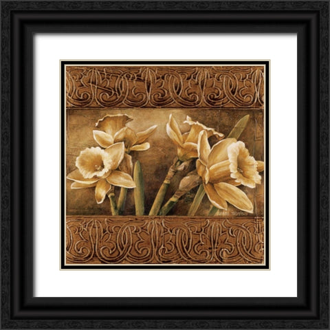 Golden Daffodils I Black Ornate Wood Framed Art Print with Double Matting by Thompson, Linda