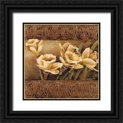 Golden Daffodils II Black Ornate Wood Framed Art Print with Double Matting by Thompson, Linda