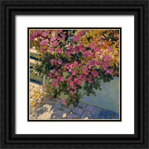 Steps and Summer Flowers Black Ornate Wood Framed Art Print with Double Matting by Craig, Philip