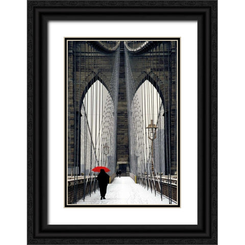 Brooklyn Bridge Meets Red Black Ornate Wood Framed Art Print with Double Matting by Cahill, Michael