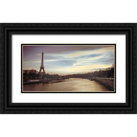 Paris Sunset Black Ornate Wood Framed Art Print with Double Matting by Frank, Assaf