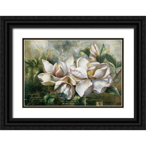 Dawning Magnolias Black Ornate Wood Framed Art Print with Double Matting by Meng
