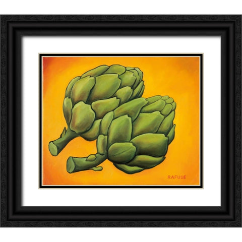 Two Artichokes Black Ornate Wood Framed Art Print with Double Matting by Rafuse, Will