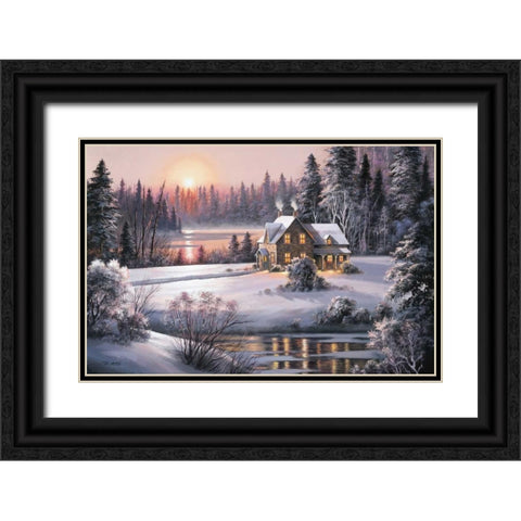 Winter Sunset Black Ornate Wood Framed Art Print with Double Matting by Raos, Dubravko